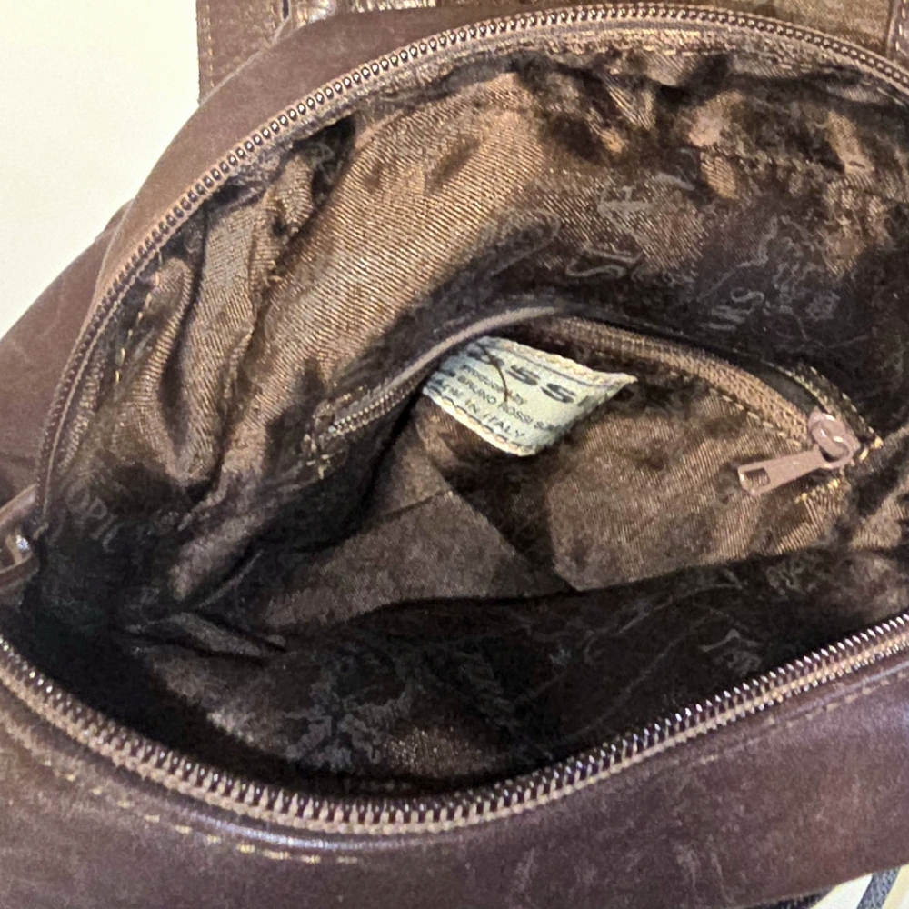 VTG Bruno Rossi Italian Brown Leather Mini Backpack Purse Made in Italy - Picture 10 of 12